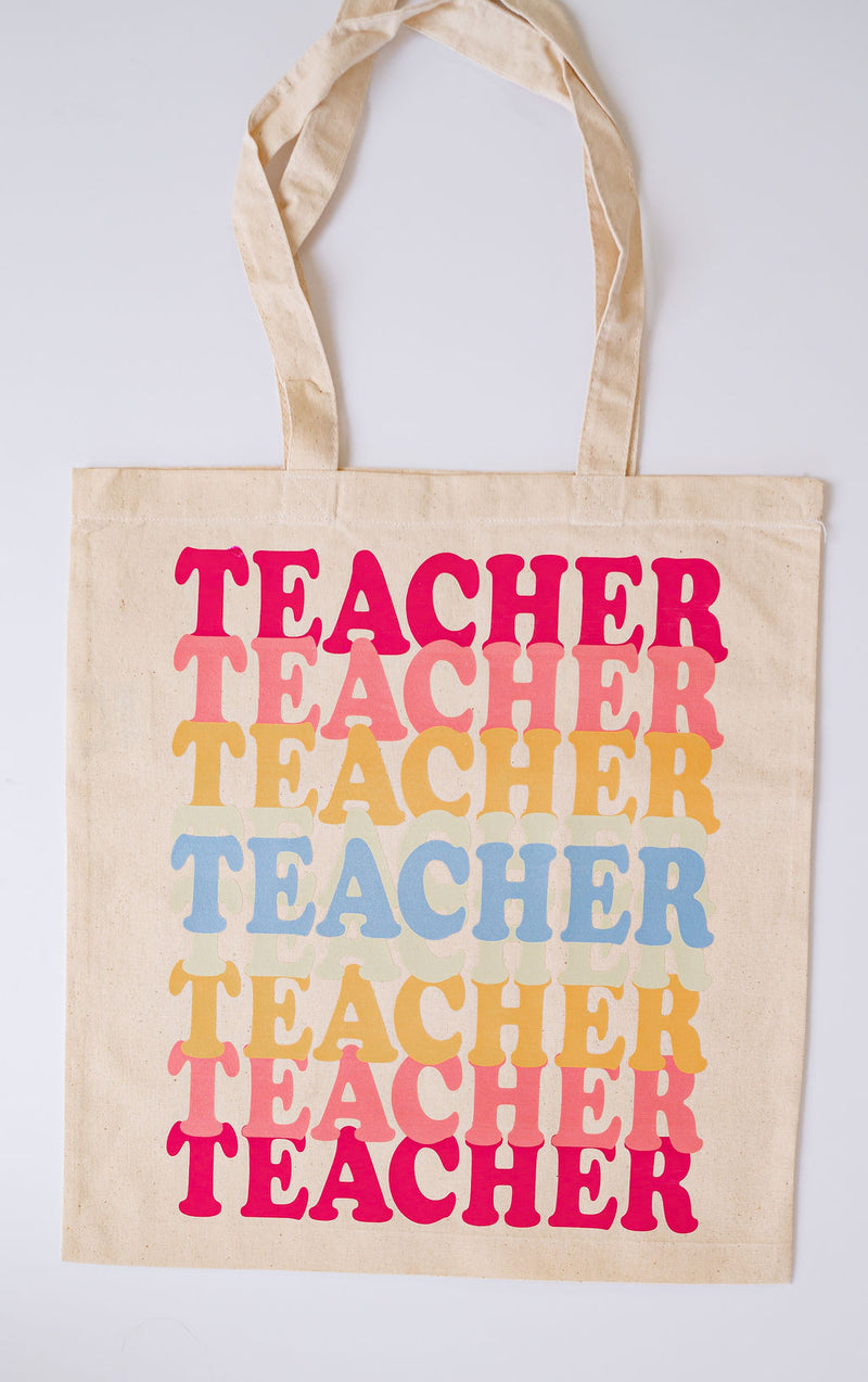 Teacher Stacked Canvas Tote