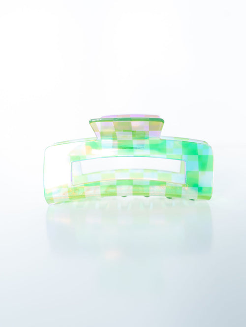 Iridescent Checkered Rectangle Hair Claw