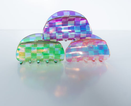 Iridescent Checkered Clam Hair Claw