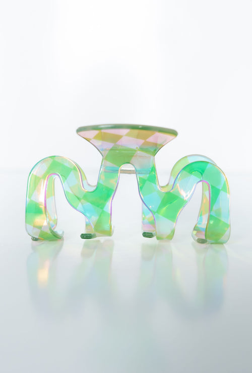 Iridescent Checkered "M" Shaped Hair Claw
